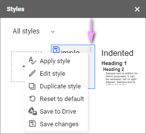 Edit the style, duplicate it, reset to default, or save the changes.