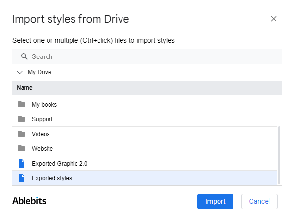 Import styles from Drive.