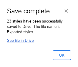 The message about the successful export of your styles.