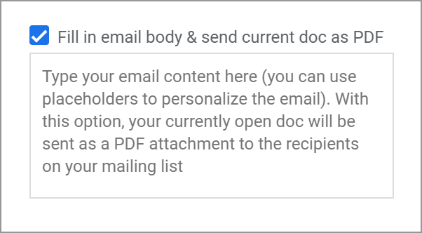 Fill in the email body and send current doc as PDF.