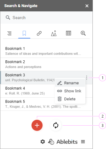 Add, rename, delete, or get a link to the bookmark.