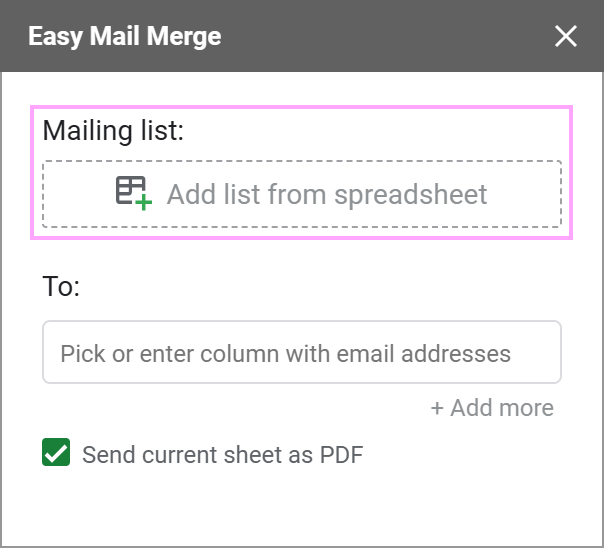 Add mailing list from another spreadsheet if converting the current file to PDF is enabled.