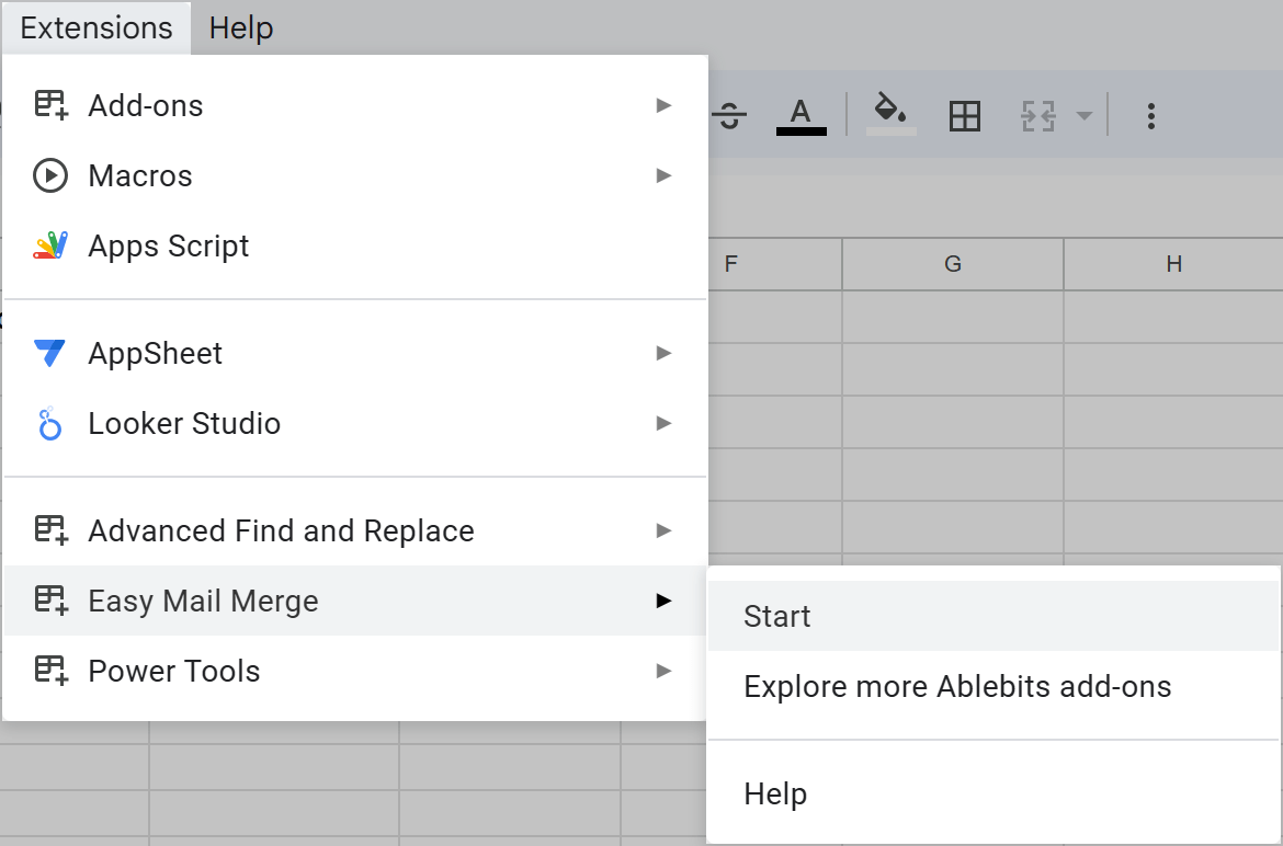 Start Easy Mail Merge in Google Sheets.