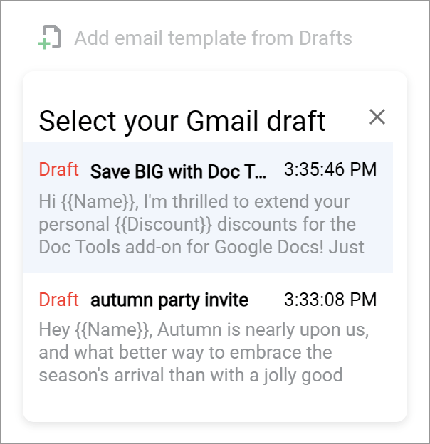 Select one of the existing Gmail drafts.