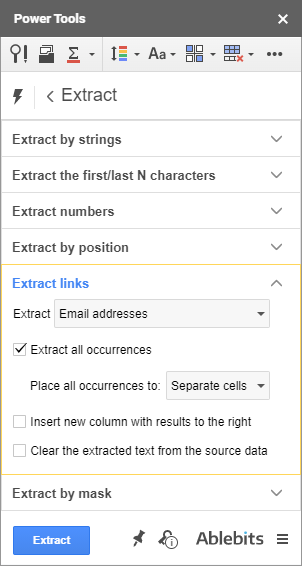 Extract hyperlinks, URLs, and email addresses in Google Sheets.