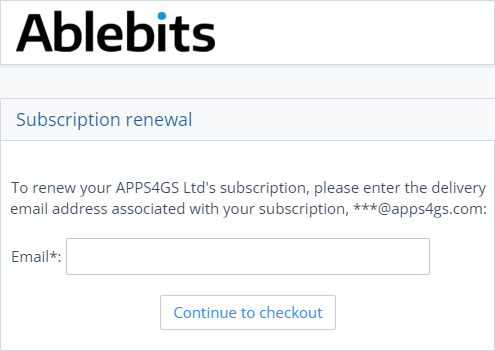 Confirm delivery (a.k.a. billing email) to proceed with the renewal.