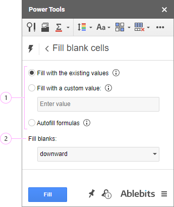 Fill Blank Cells options.