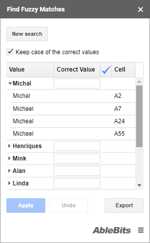 See the typos grouped by values.