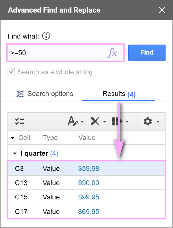Find all numbers that match your search comparison criterion.
