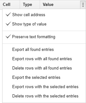 Additional options to export the found values.