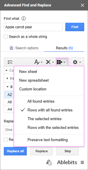 Find and replace in Google Sheets: advanced searches made easy