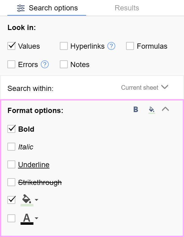 Find and replace by formatting in Google Sheets.
