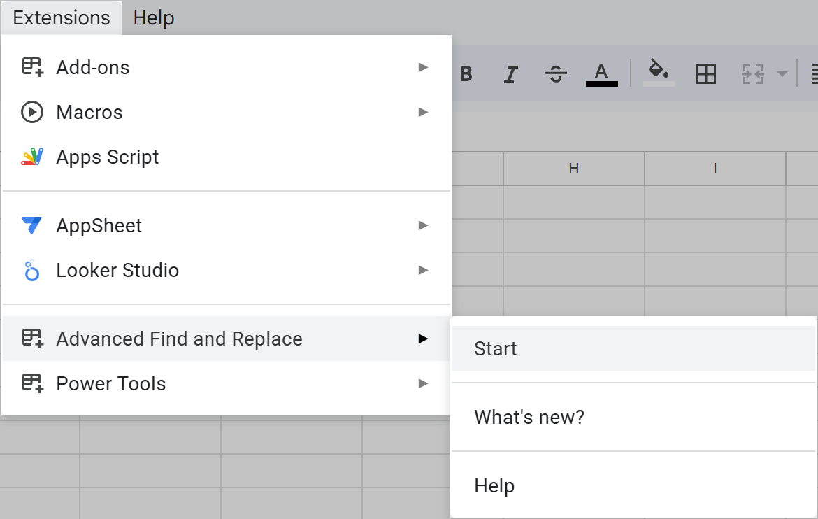 Run Advanced Find and Replace using the Google Sheets menu.
