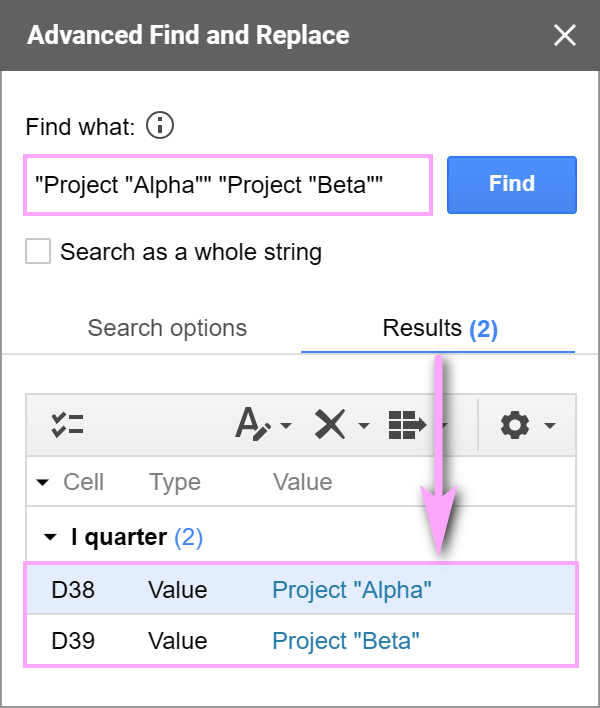 How to search for phrases that include double-quotes.