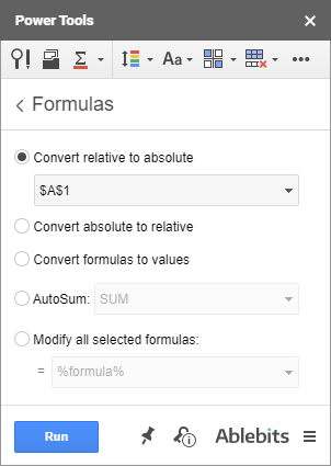 Convert relative cell references to absolute.