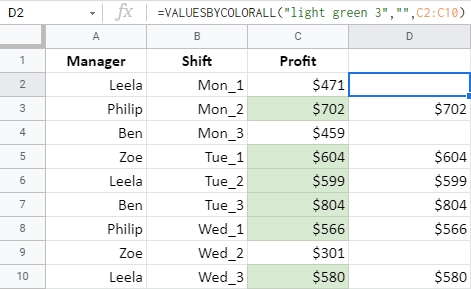 Ignore font color and return values from cells colored green.