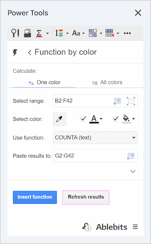 Refresh results button in the add-on sidebar.