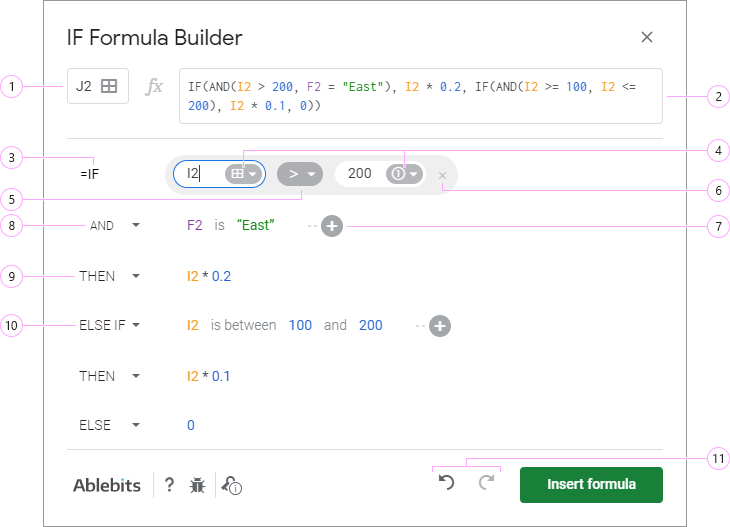 Build Google Sheets IF formulas using the add-on.