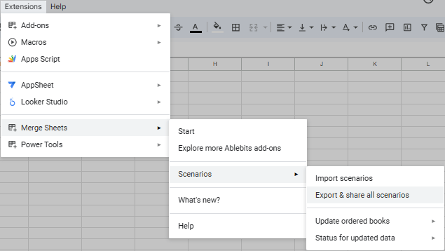 Export & share all scenarios you have in Merge Sheets.