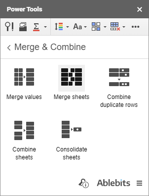 The Merge Sheets icon in Power Tools.
