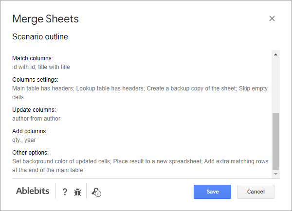 Look through all additional settings for your scenario in Merge Sheets.
