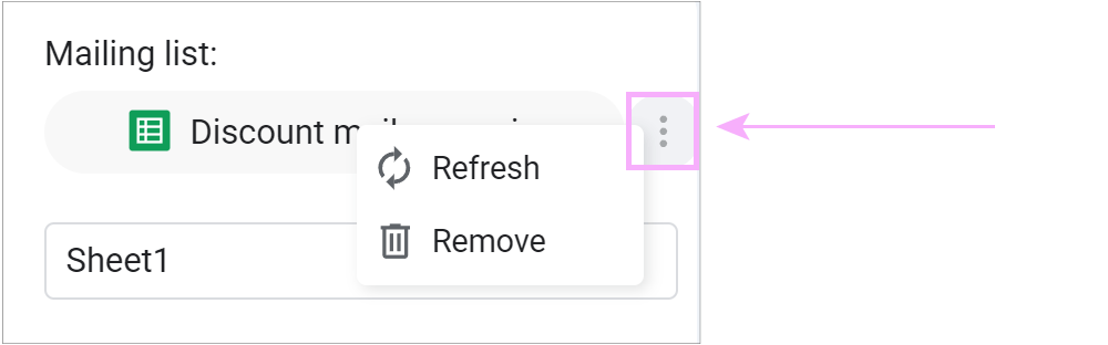 Click three-dots icon to refresh or remove your mailing list.