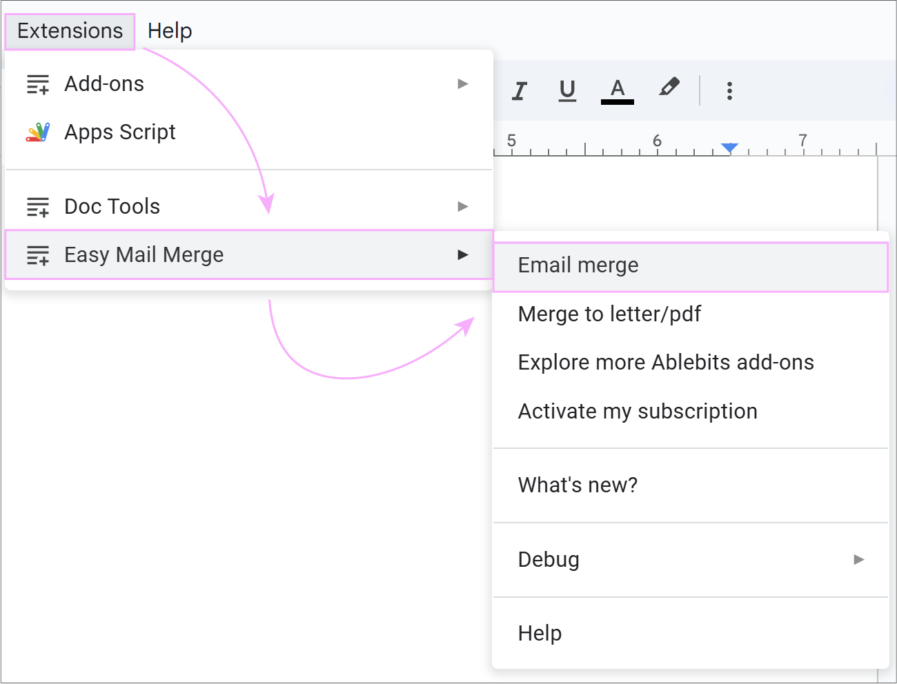 Start Merge to letter and PDF add-on.