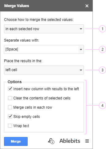 Fine-tune all the necessary options in the Merge Values sidebar.