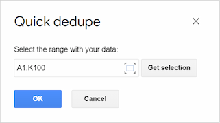 The range selector dialog box. The range selector dialog box.