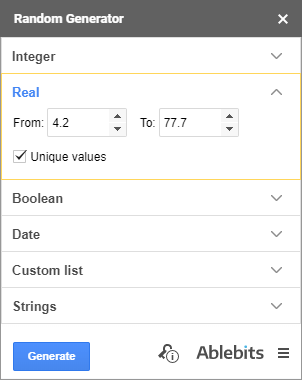 Random Generator Google Sheets help