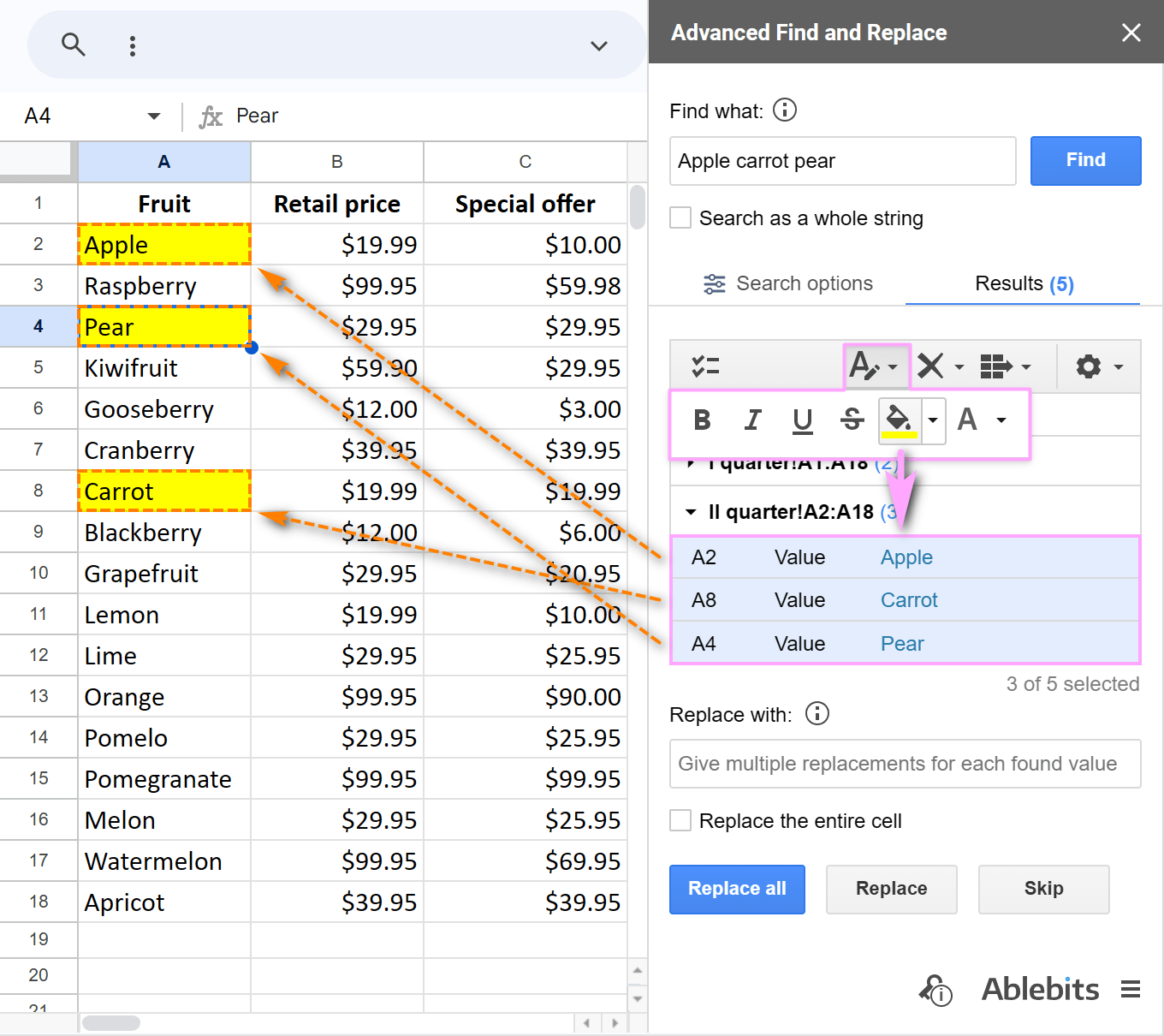 Format found values.