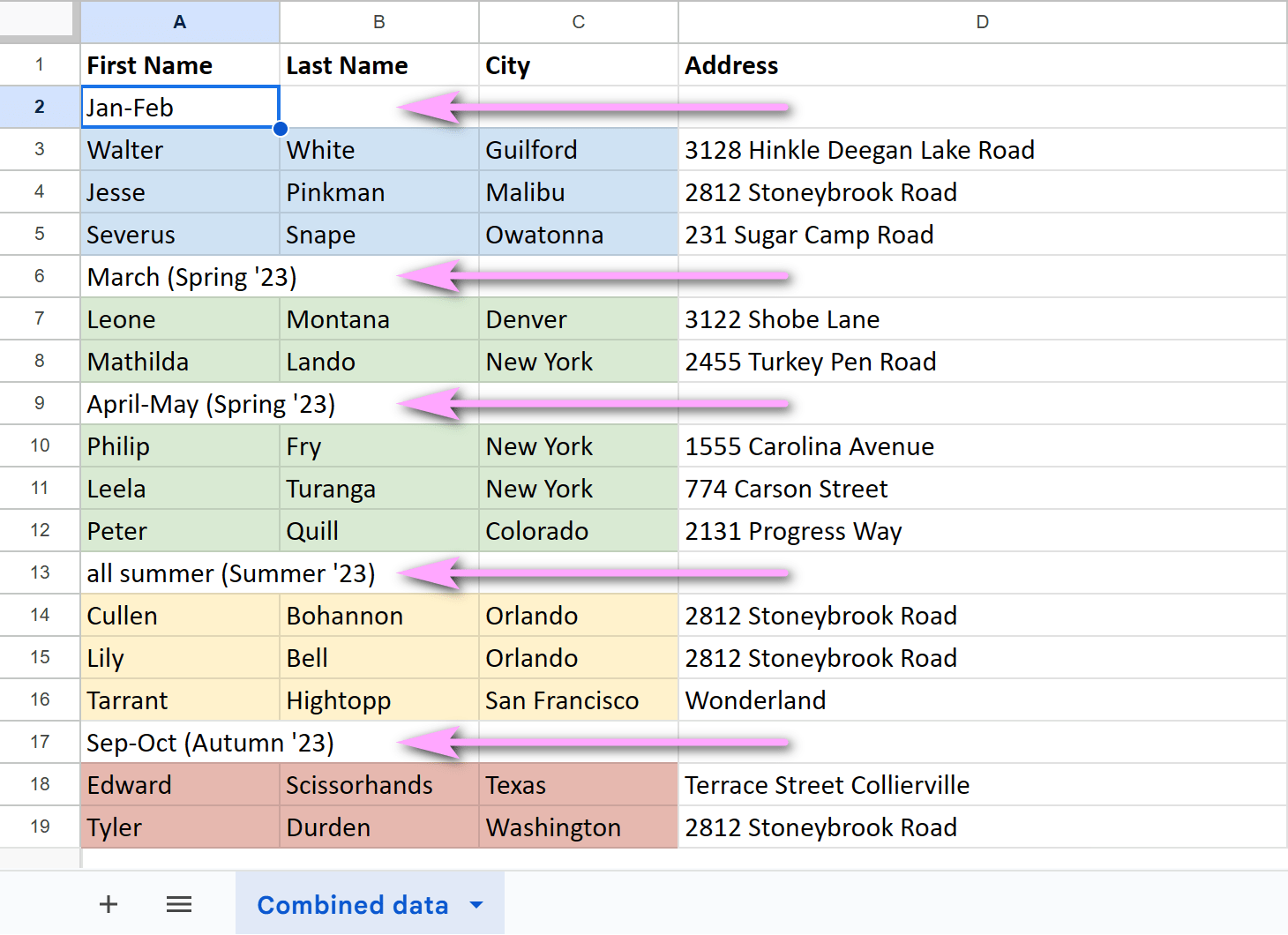 Separate combined ranges with sheet & file names.