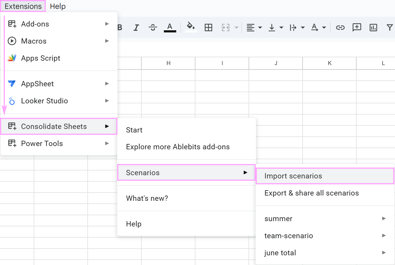 Import shared scenarios to Consolidate Sheets.