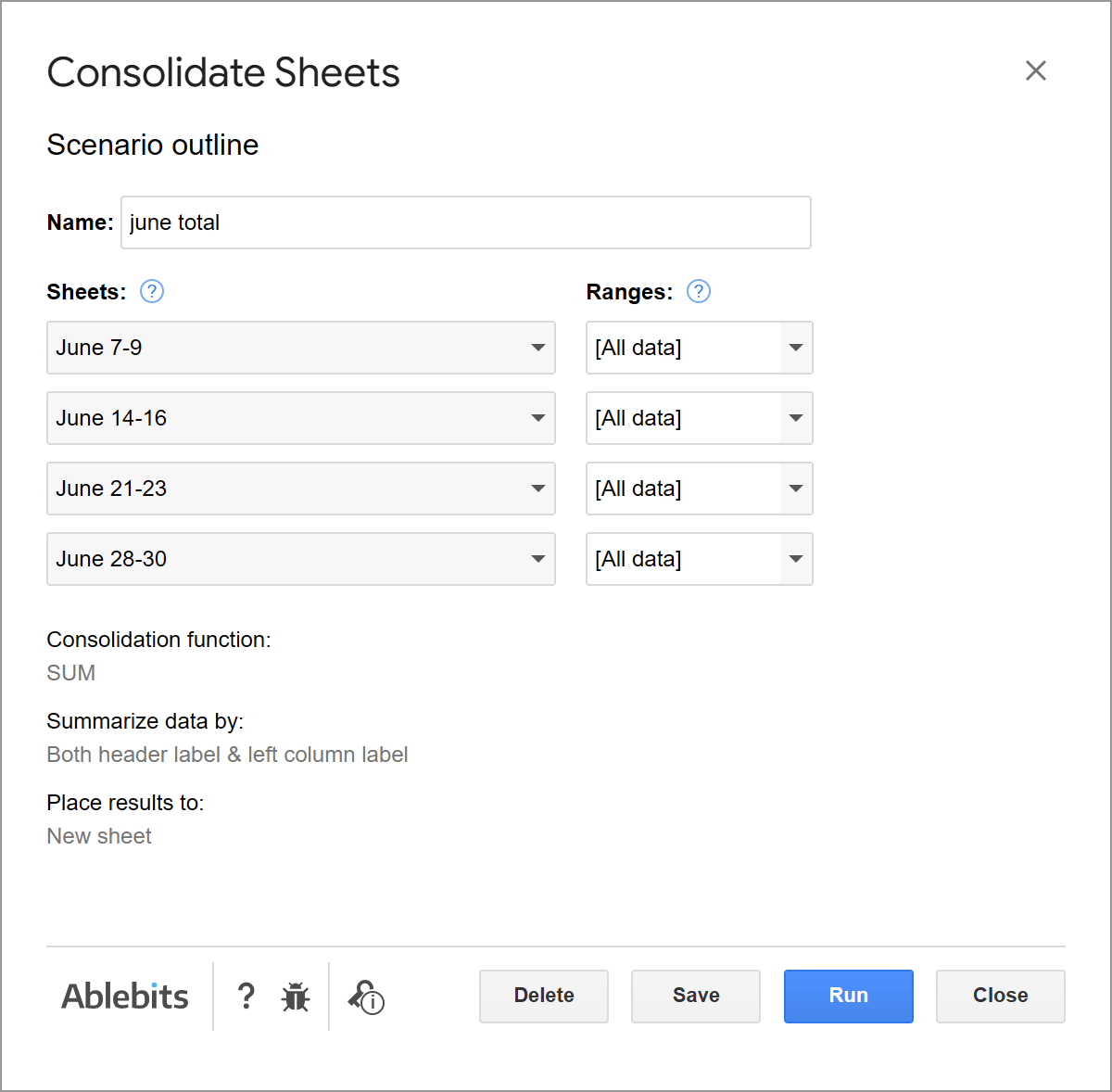 Save all settings as a reusable scenario.