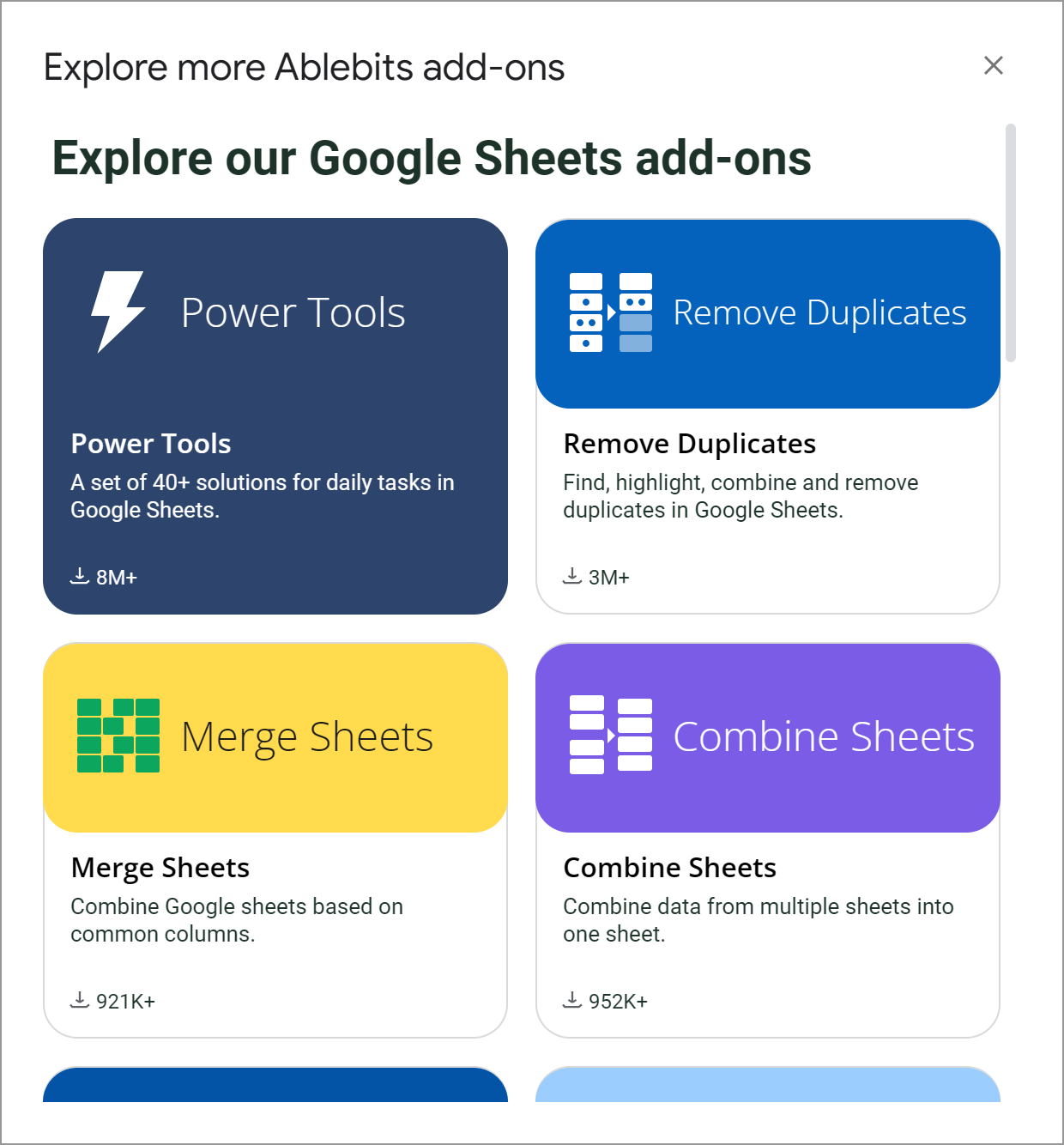 All Ablebits tools for Google Sheets.