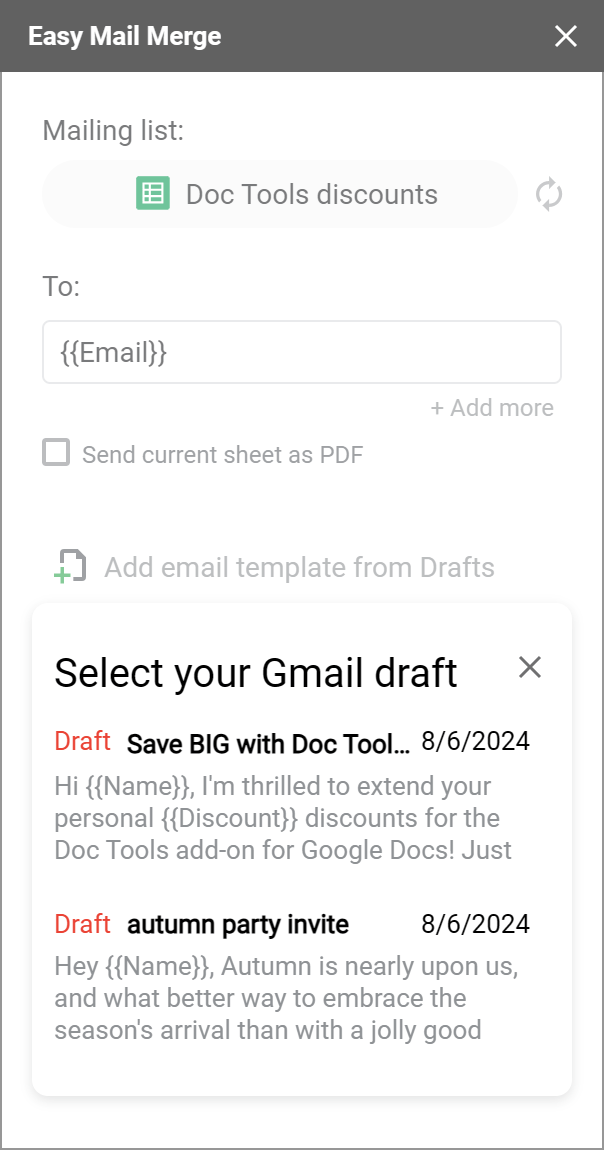 Seamless integration between your Gmail templates and Sheets data.