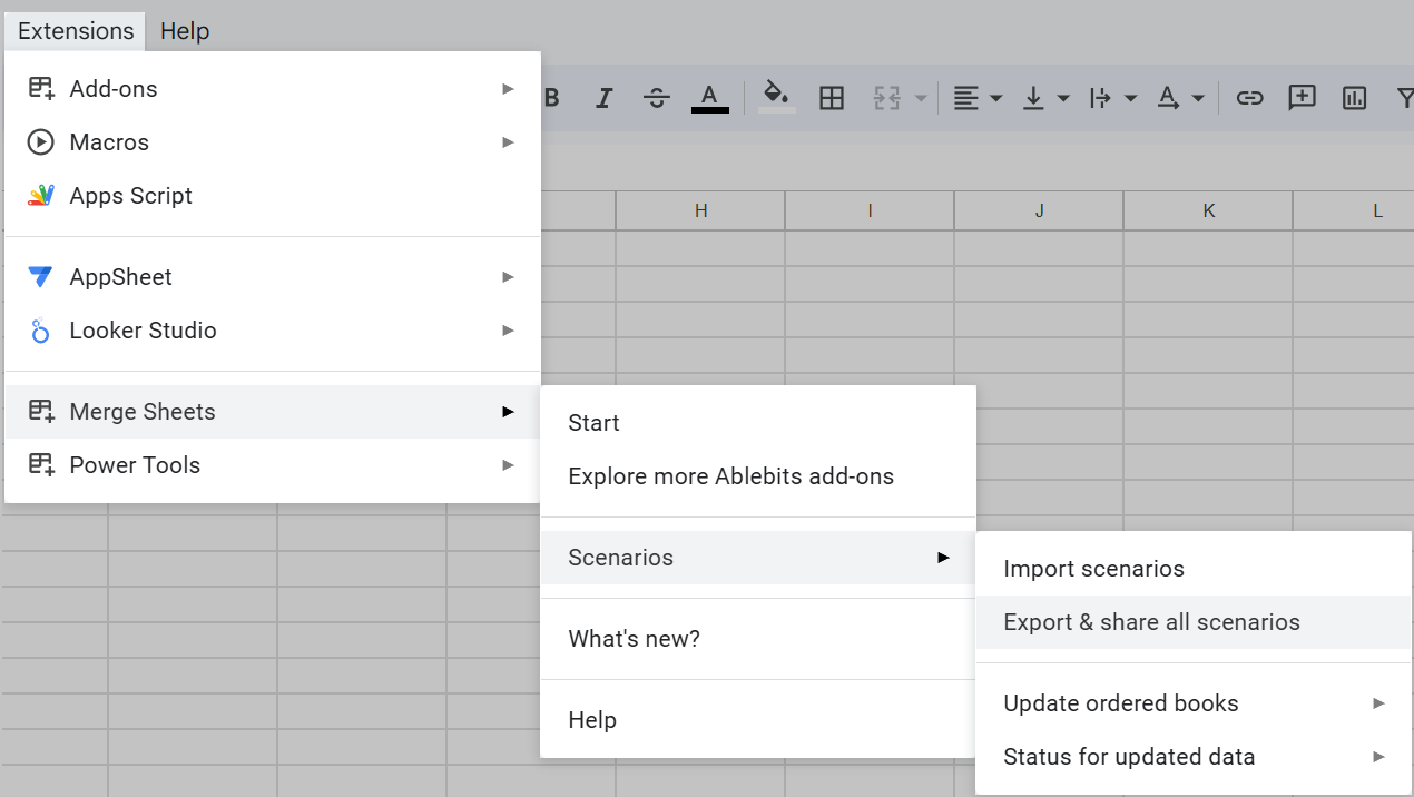 Export & share all scenarios you have in Merge Sheets.