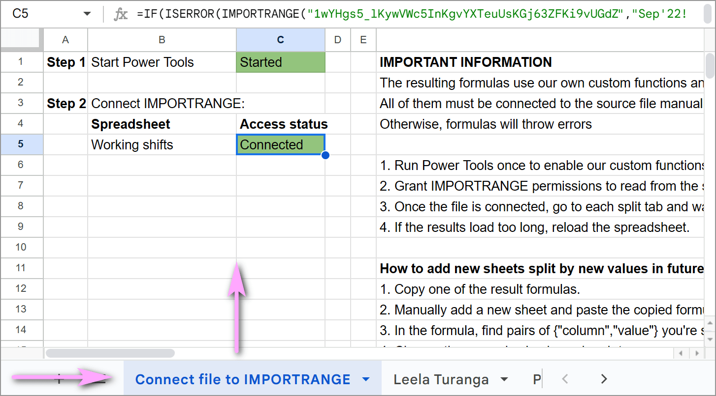 How to enable Split Sheet formula in the resulting tables.