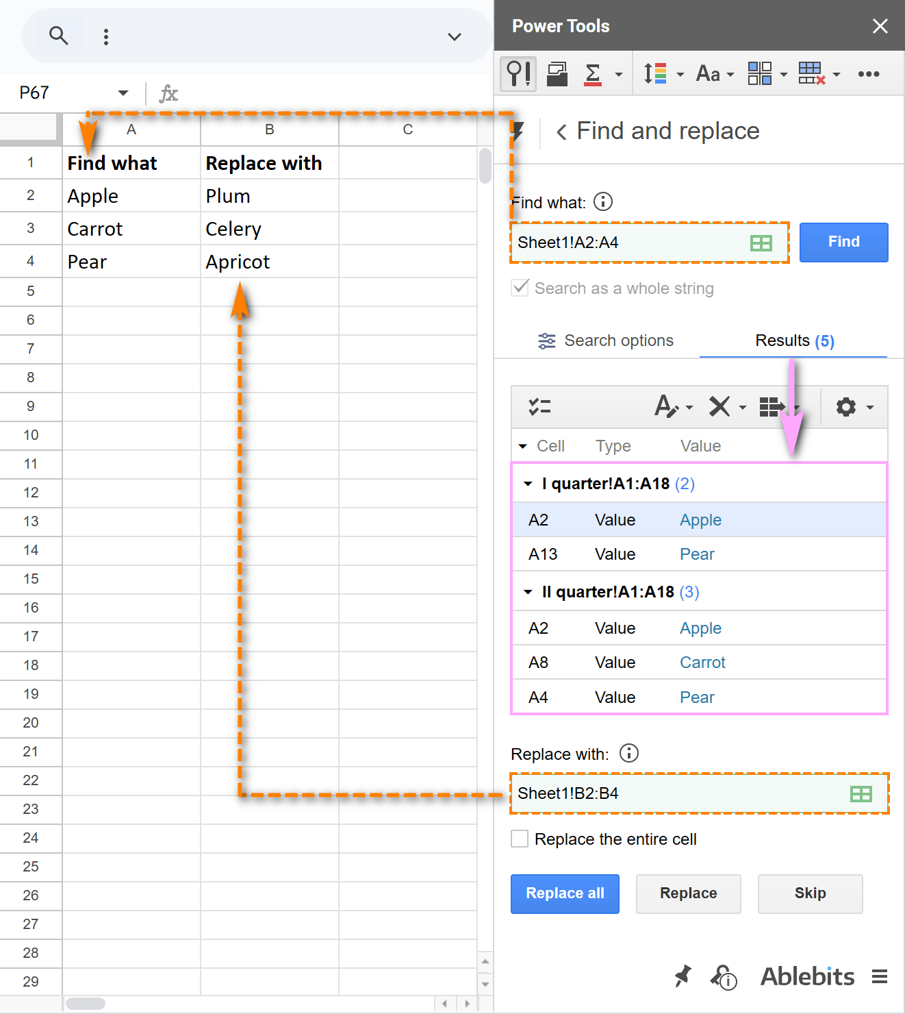 Enter the ranges with your search and replacement words to simplify the task.