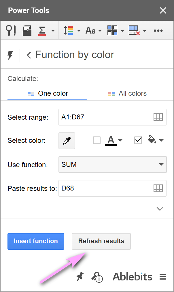 Refresh results button in the Function by Color interface.