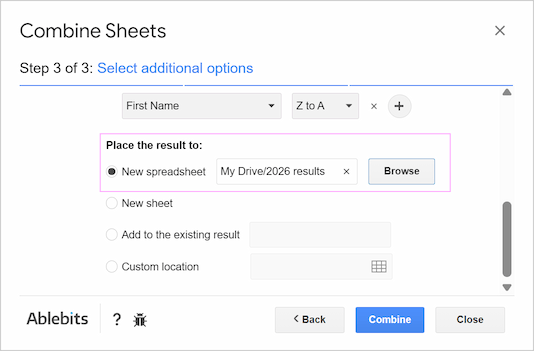 Browse Drive to place the result. Browse Drive to place the result.