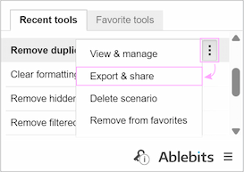 The new export button in the Recent Tools section. The new export button in the Recent Tools section.