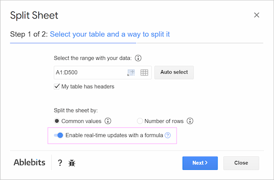 Enable real-time updates with a formula for rows. Enable real-time updates with a formula for rows.
