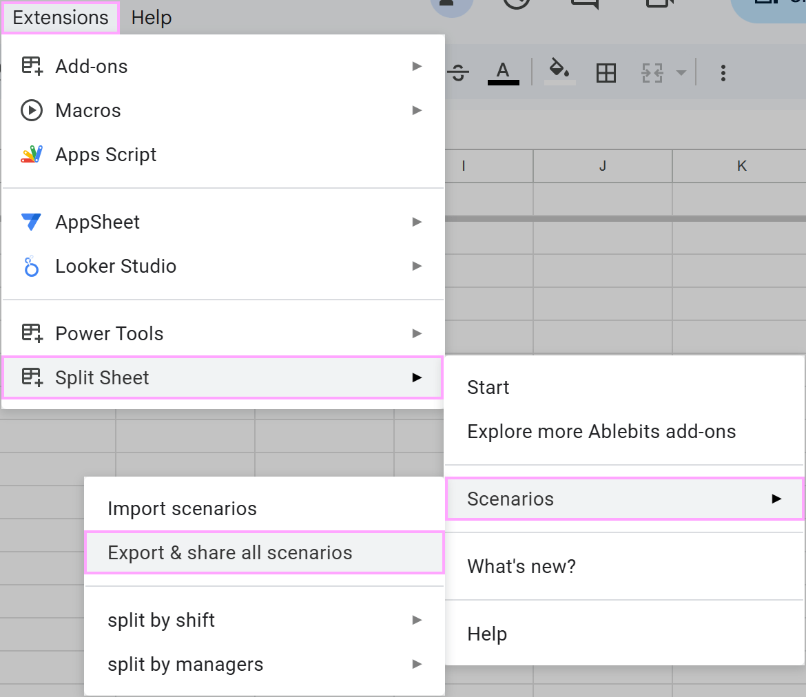 Export & share all Split Sheet scenarios.