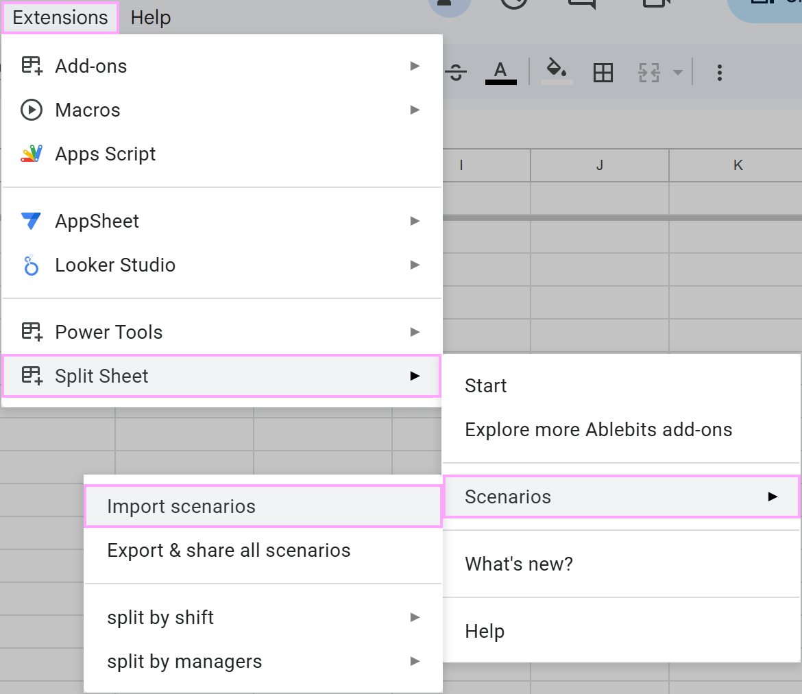 Import shared scenarios to Split Sheet.