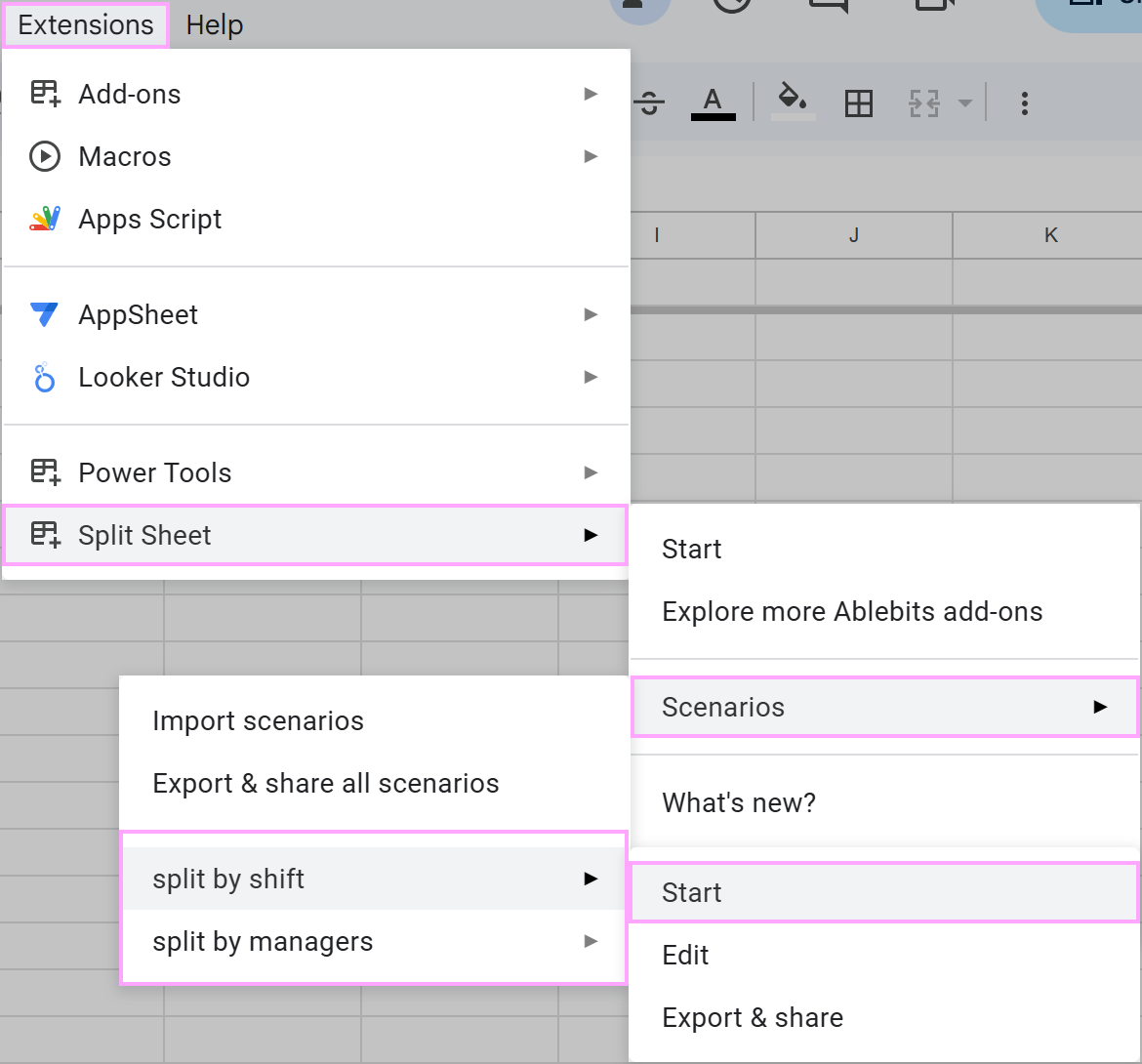 Run Split Sheet in a click by using scenarios.