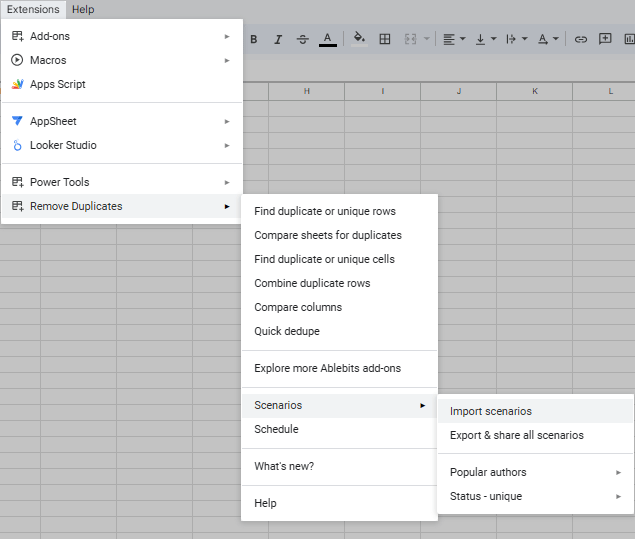 Import scenarios in Remove Duplicates.