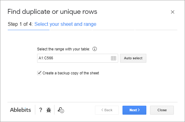 Select the range to look for duplicates within.