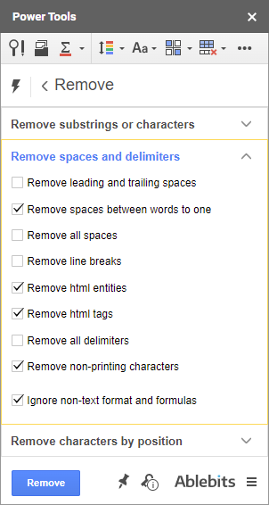 Delete extra spaces, delimiters, and non-printing characters.