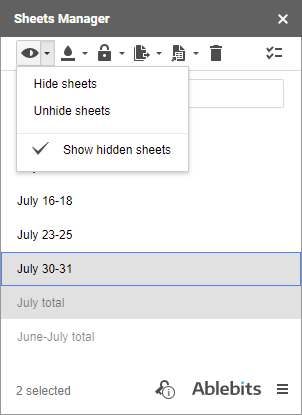 Hide and unhide options in the drop-down menu.